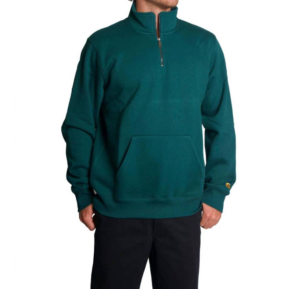 NEW CARHARTT WIP chase neck zip sweatshirt in dark green